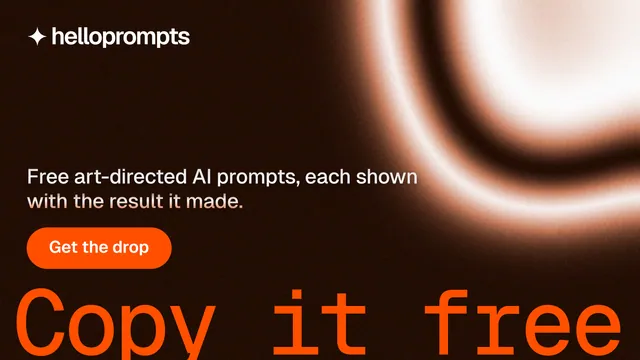 Landscape graphic for HelloPrompts: "The art of speaking to machines." Y2K style, oversized layout, dark palette in black, orange.