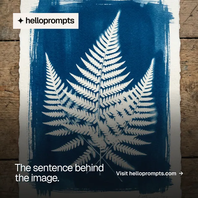 Instagram post for HelloPrompts: "The sentence behind the image." Swiss style, image led layout, dark palette in blue, black, grey.