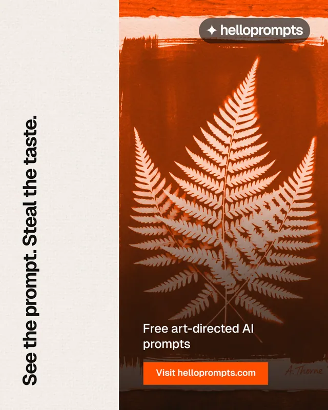 Instagram portrait post for HelloPrompts: "See the prompt. Steal the taste." Swiss style, vertical layout, light palette in orange, white.
