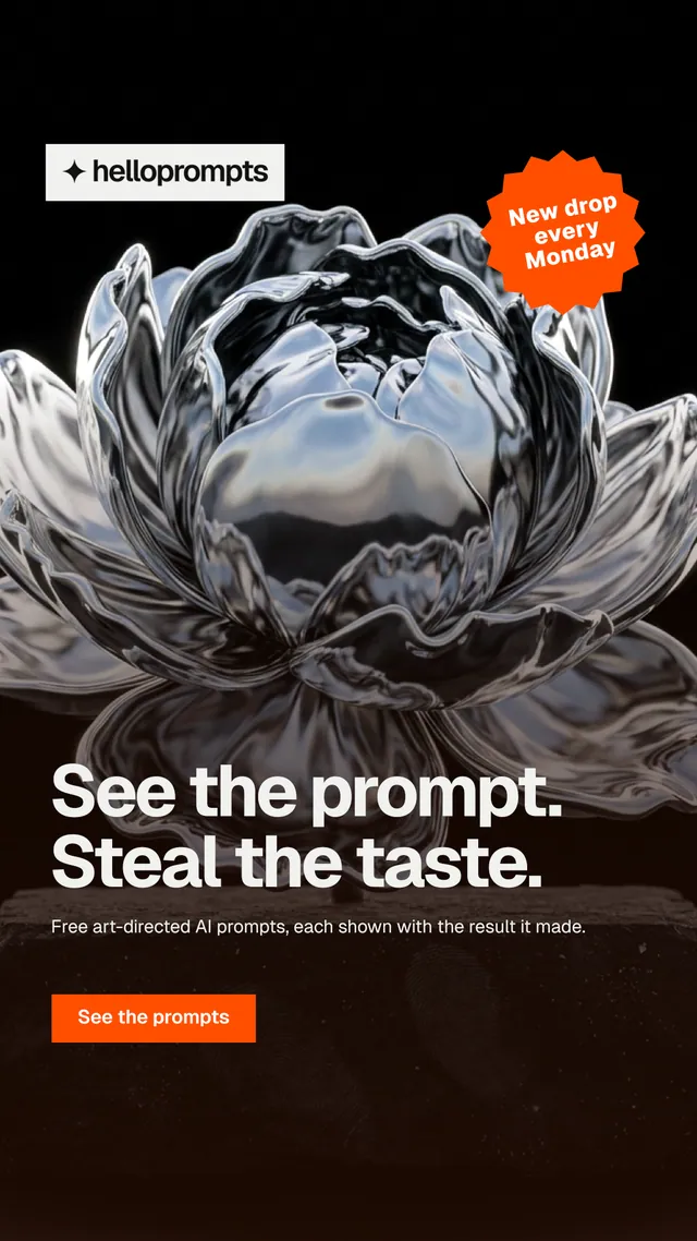 Instagram story for HelloPrompts: "See the prompt. Steal the taste." Swiss style, sticker layout, dark palette in grey, black.
