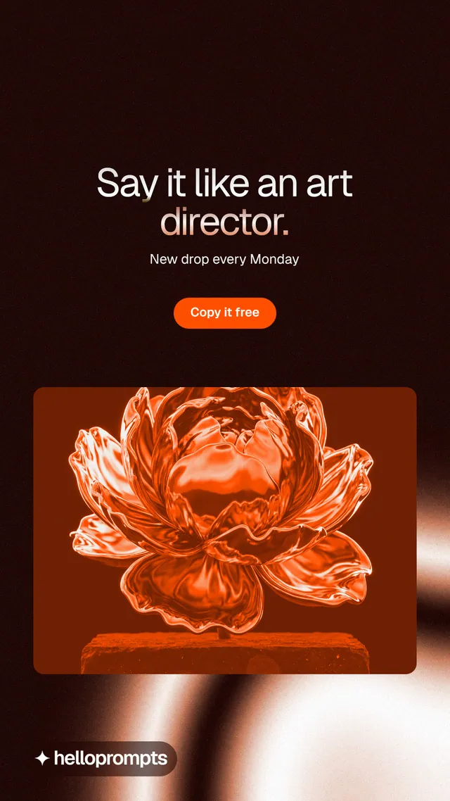 Instagram story for HelloPrompts: "Say it like an art director." Y2K style, centred layout, dark palette in orange, black.