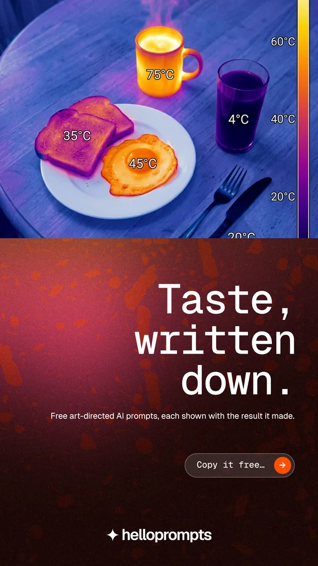 Instagram story for HelloPrompts: "Taste, written down." Agentic glass style, right layout, dark palette in black, blue, red.