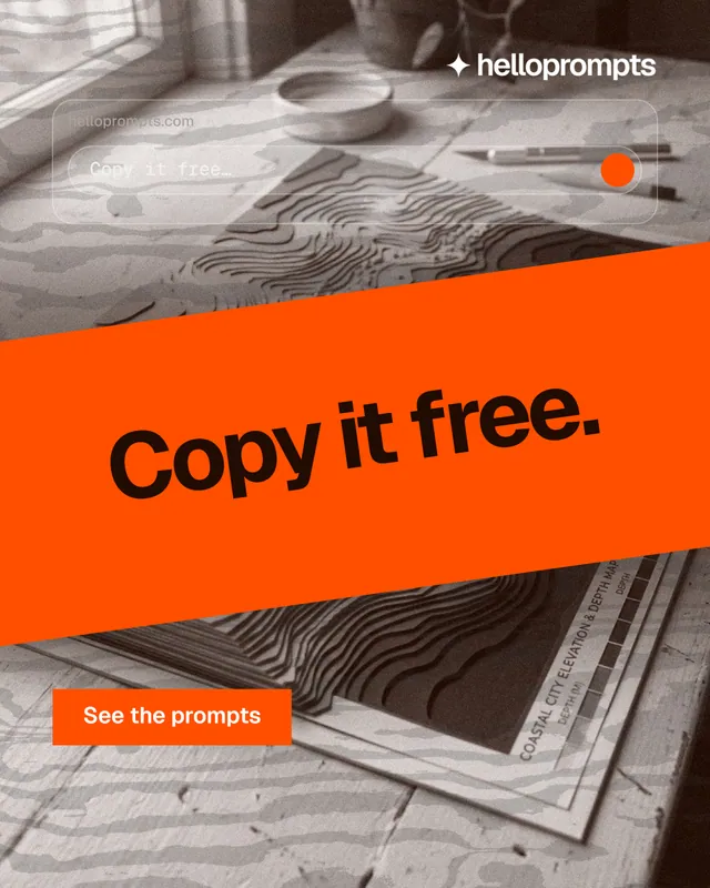 Instagram portrait post for HelloPrompts: "Copy it free." Swiss style, diagonal layout, light palette in orange, grey.