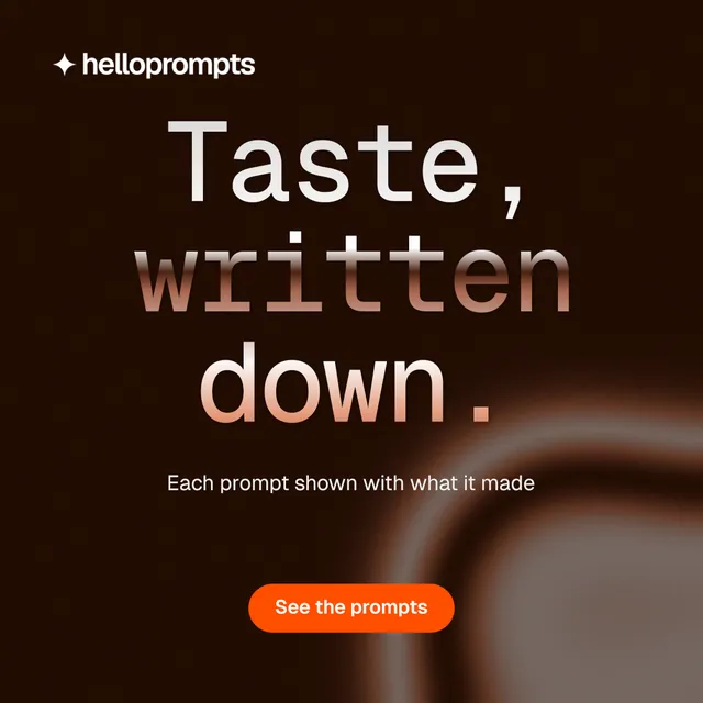 Instagram post for HelloPrompts: "Taste, written down." Y2K style, centred layout, dark palette in black, orange.