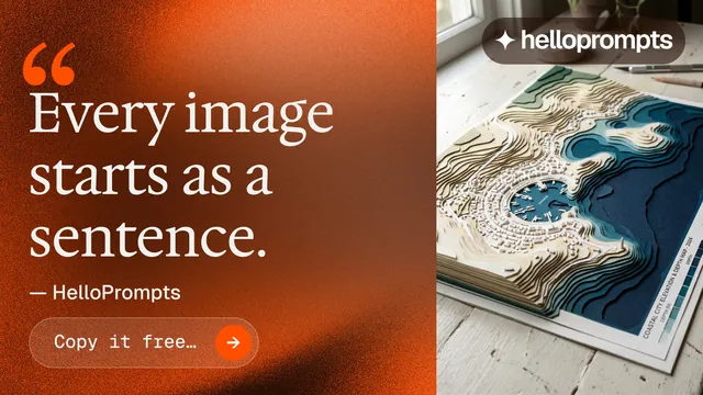 Landscape graphic for HelloPrompts: "See the prompt. Steal the taste." Agentic glass style, quote layout, dark palette in orange, brown, grey.