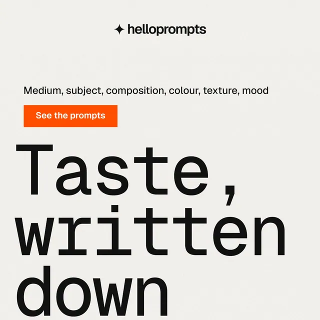 Instagram post for HelloPrompts: "The sentence behind the image." Swiss style, oversized layout, light palette in white, grey.