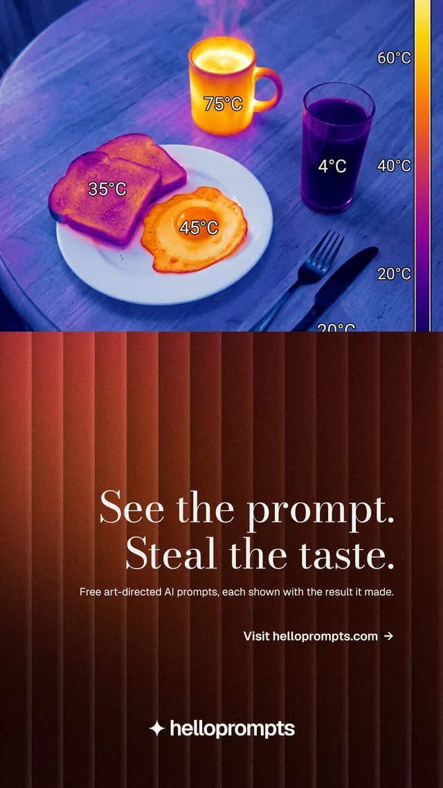 Instagram story for HelloPrompts: "See the prompt. Steal the taste." Minimal luxury style, right layout, dark palette in black, blue, red.