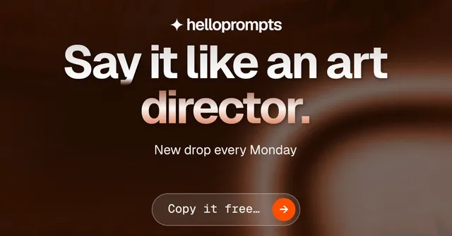 Social ad for HelloPrompts: "Say it like an art director." Agentic glass style, centred layout, dark palette in grey, black, orange.