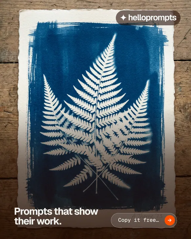 Instagram portrait post for HelloPrompts: "Prompts that show their work." Agentic glass style, image led layout, dark palette in orange, grey, blue.
