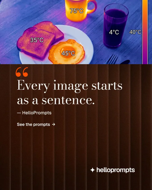 Instagram portrait post for HelloPrompts: "See the prompt. Steal the taste." Minimal luxury style, quote layout, dark palette in red, black, blue.