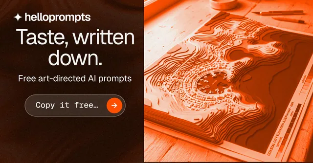 Social ad for HelloPrompts: "Taste, written down." Agentic glass style, skeleton layout, dark palette in black, orange.