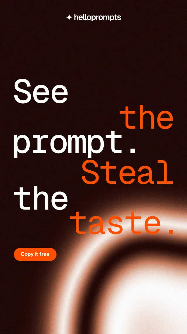 Instagram story for HelloPrompts: "See the prompt. Steal the taste." Y2K style, stacked layout, dark palette in black, orange.