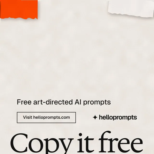 Instagram post for HelloPrompts: "Every image starts as a sentence." Editorial style, oversized layout, light palette in orange.