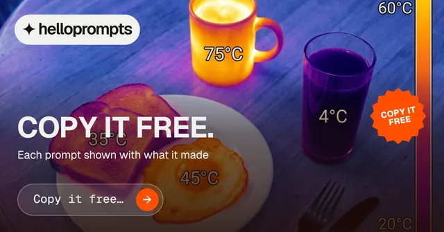 Social ad for HelloPrompts: "Copy it free." Agentic glass style, sticker layout, dark palette in purple, blue, pink.
