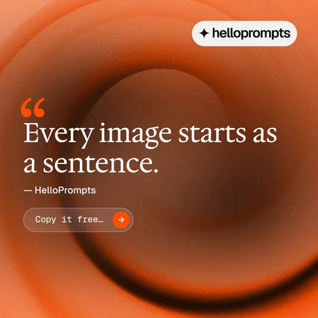 Instagram post for HelloPrompts: "Say it like an art director." Agentic glass style, quote layout, dark palette in orange, brown.