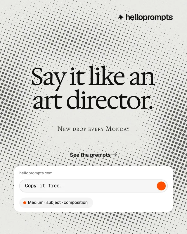 Instagram portrait post for HelloPrompts: "Say it like an art director." Swiss style, smallcaps layout, light palette in white, grey.