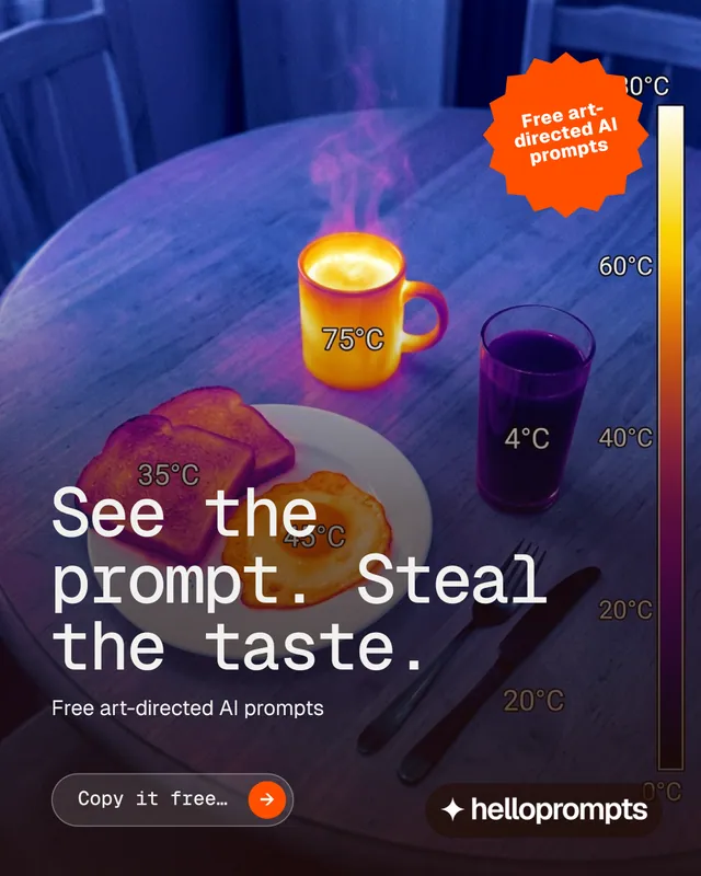 Instagram portrait post for HelloPrompts: "See the prompt. Steal the taste." Agentic glass style, sticker layout, dark palette in blue, pink, purple.