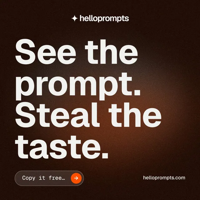 Instagram post for HelloPrompts: "See the prompt. Steal the taste." Agentic glass style, poster layout, dark palette in orange, black, grey.