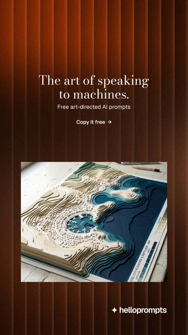 Instagram story for HelloPrompts: "The art of speaking to machines." Minimal luxury style, centred layout, dark palette in orange, black, grey.