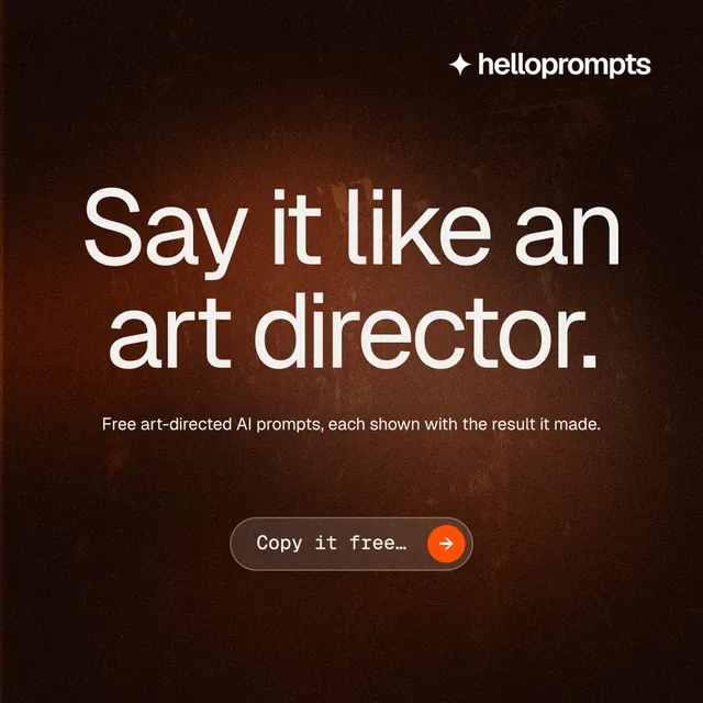 Instagram post for HelloPrompts: "Say it like an art director." Agentic glass style, centred layout, dark palette in orange, black.