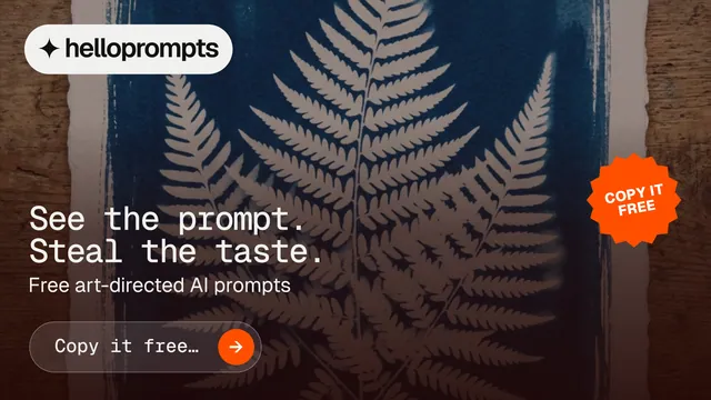 Landscape graphic for HelloPrompts: "See the prompt. Steal the taste." Agentic glass style, sticker layout, dark palette in red, blue, grey.