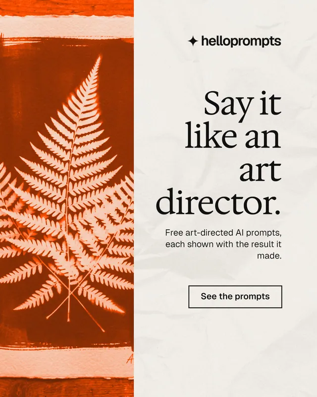 Instagram portrait post for HelloPrompts: "Say it like an art director." Editorial style, right layout, light palette in orange, yellow, white.