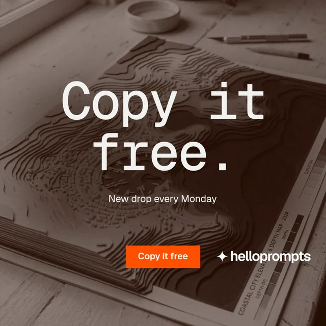 Instagram post for HelloPrompts: "Copy it free." Swiss style, centred layout, dark palette in orange, grey.