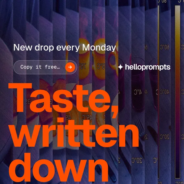 Instagram post for HelloPrompts: "Prompts that show their work." Agentic glass style, oversized layout, dark palette in blue, purple, orange.