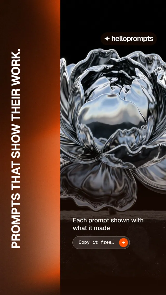 Instagram story for HelloPrompts: "Prompts that show their work." Agentic glass style, vertical layout, dark palette in black, orange, grey.