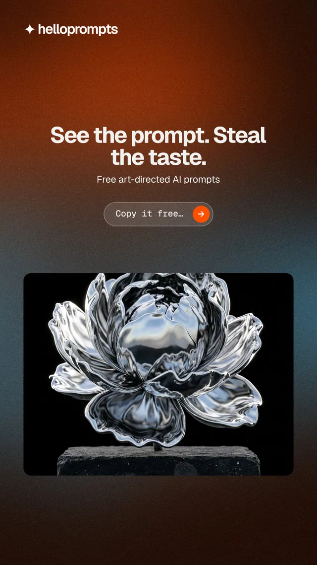 Instagram story for HelloPrompts: "See the prompt. Steal the taste." Agentic glass style, centred layout, dark palette in black, orange, grey.