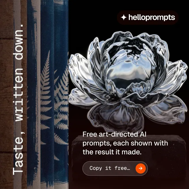 Instagram post for HelloPrompts: "Taste, written down." Agentic glass style, vertical layout, dark palette in black, grey.