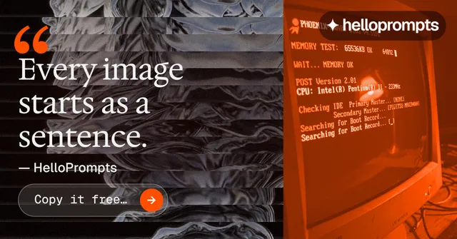 Social ad for HelloPrompts: "Taste, written down." Agentic glass style, quote layout, dark palette in black, orange, grey.