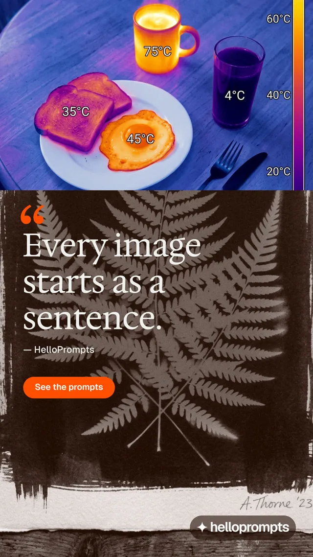 Instagram story for HelloPrompts: "Taste, written down." Photo poster style, quote layout, dark palette in pink, grey, red.