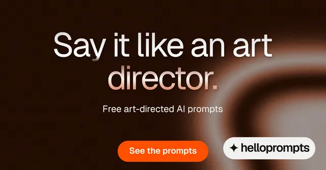 Social ad for HelloPrompts: "Say it like an art director." Y2K style, centred layout, dark palette in black, grey, orange.