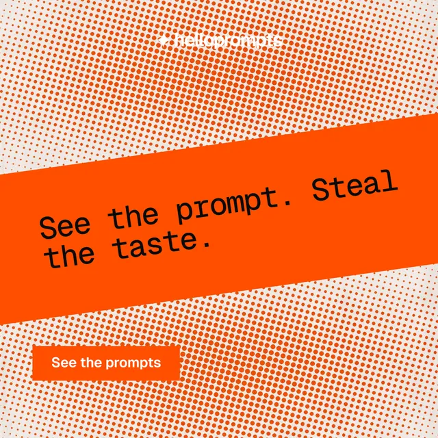 Instagram post for HelloPrompts: "See the prompt. Steal the taste." Swiss style, diagonal layout, light palette in orange.