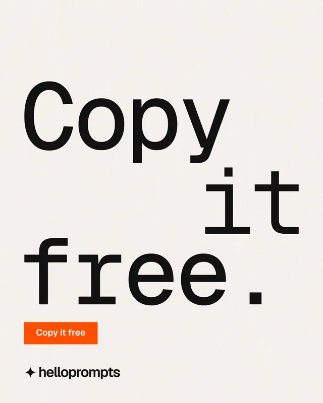 Instagram portrait post for HelloPrompts: "Copy it free." Swiss style, stacked layout, light palette in white, grey.