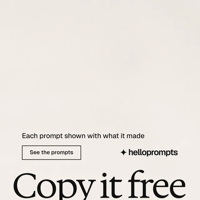 Instagram post for HelloPrompts: "Copy it free." Editorial style, oversized layout, light palette in white, orange, grey.