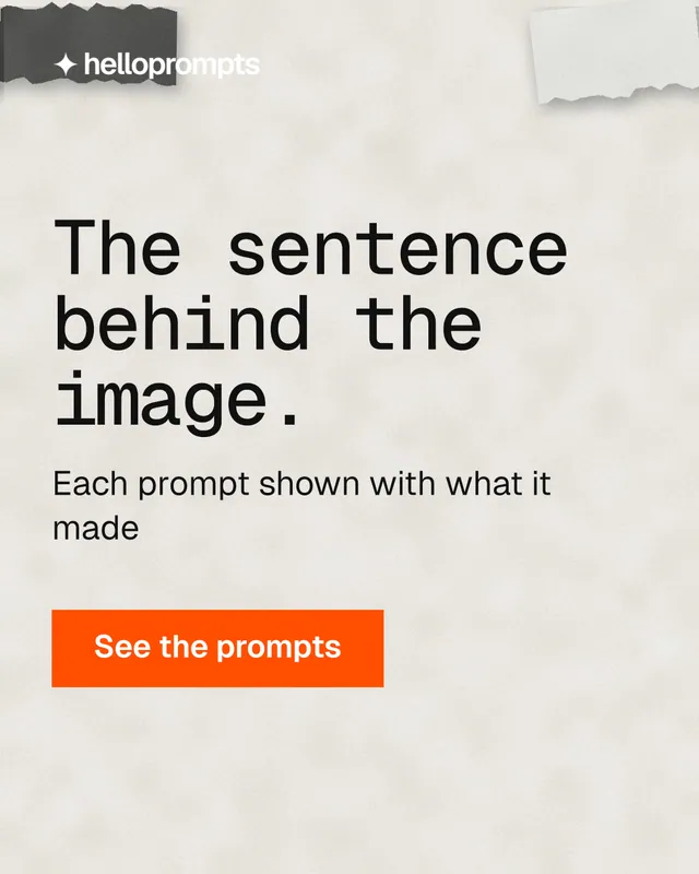 Instagram portrait post for HelloPrompts: "The sentence behind the image." Swiss style, skeleton layout, light palette in white, yellow, orange.