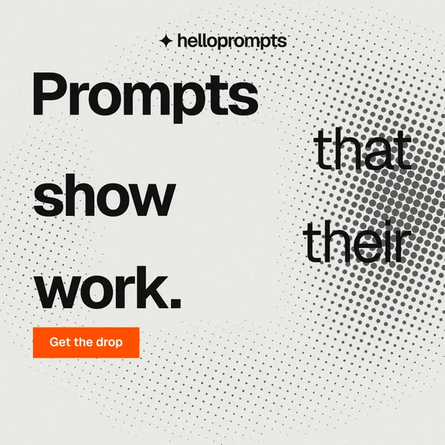Instagram post for HelloPrompts: "Prompts that show their work." Split block style, stacked layout, light palette in white, grey.