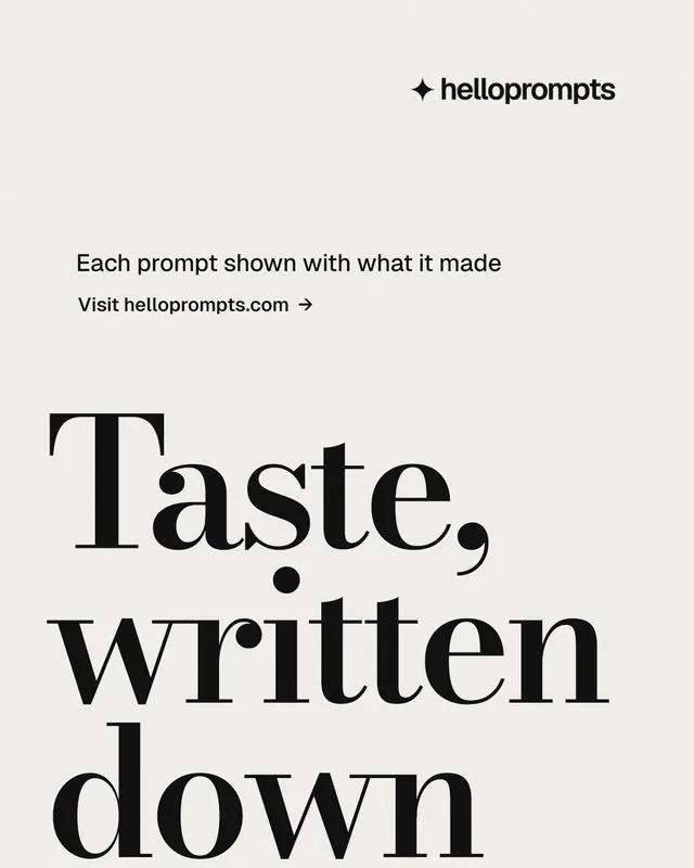 Instagram portrait post for HelloPrompts: "Every image starts as a sentence." Minimal luxury style, oversized layout, light palette in white, grey.