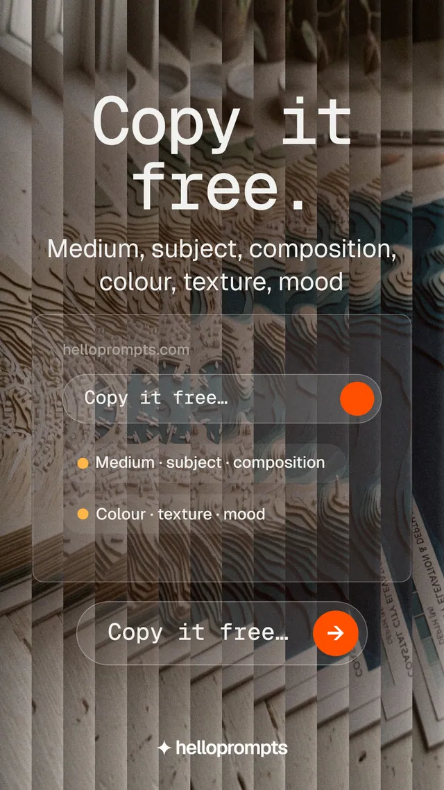 Instagram story for HelloPrompts: "Copy it free." Agentic glass style, skeleton layout, dark palette in grey, black.