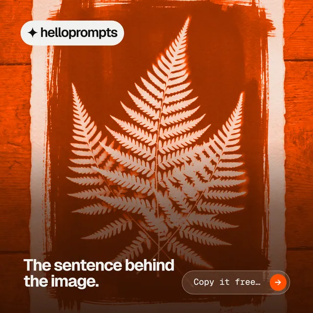 Instagram post for HelloPrompts: "The sentence behind the image." Agentic glass style, image led layout, dark palette in orange.