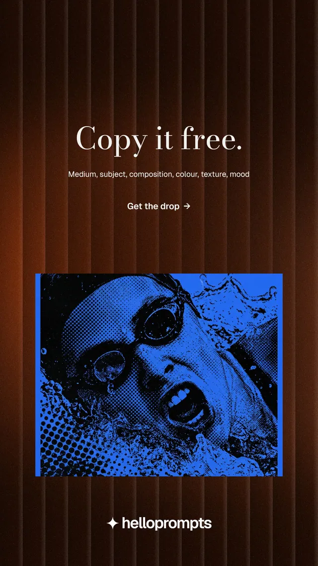 Instagram story for HelloPrompts: "Copy it free." Minimal luxury style, centred layout, dark palette in orange, black, blue.