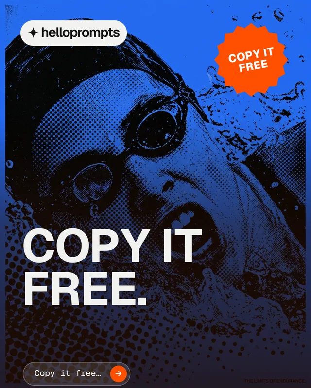 Instagram portrait post for HelloPrompts: "Copy it free." Agentic glass style, sticker layout, dark palette in blue, black.