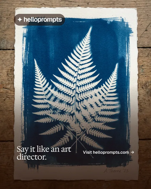 Instagram portrait post for HelloPrompts: "Say it like an art director." Editorial style, image led layout, dark palette in black, blue, grey.