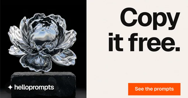 Social ad for HelloPrompts: "Copy it free." Swiss style, right layout, light palette in white, black, grey.