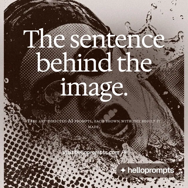 Instagram post for HelloPrompts: "The sentence behind the image." Swiss style, smallcaps layout, dark palette in grey, orange.