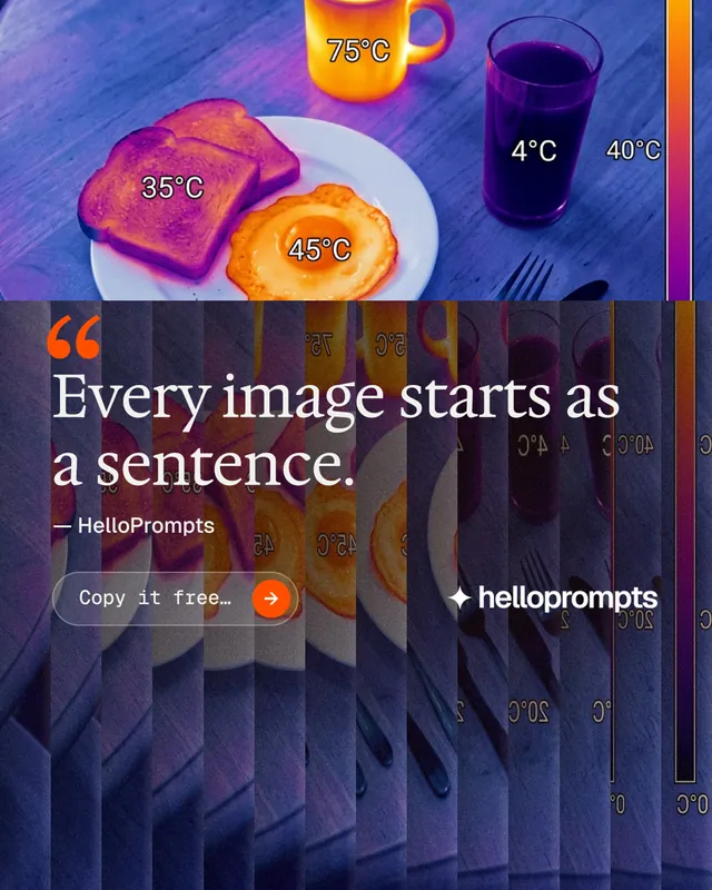 Instagram portrait post for HelloPrompts: "Say it like an art director." Agentic glass style, quote layout, dark palette in blue, purple, grey.