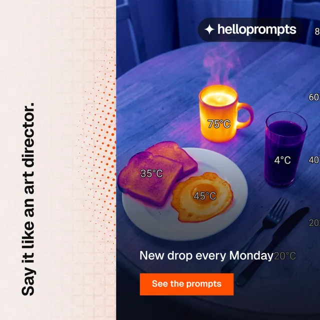 Instagram post for HelloPrompts: "Say it like an art director." Swiss style, vertical layout, light palette in purple, blue, orange.