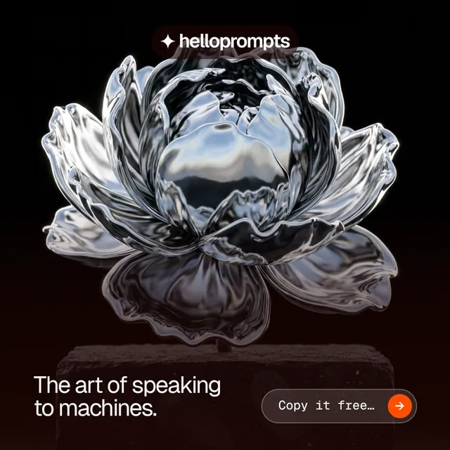 Instagram post for HelloPrompts: "The art of speaking to machines." Agentic glass style, image led layout, dark palette in black, grey.